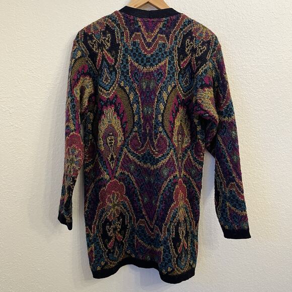 Vintage Dana Buchman Cardigan Medium Wool Alpaca Tapestry Artsy Long Italy Made - Picture 6 of 14